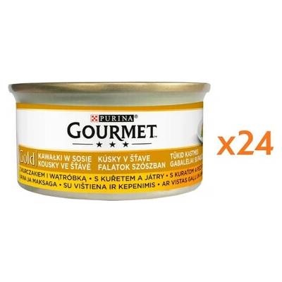 GOURMET Gold kúsky v omáčke s kuracím mäsom a pečeňou 24x 85 g