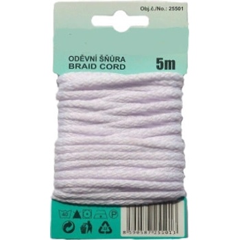 Šňůra oděvní PES 4mm/5m barva 01 bílá