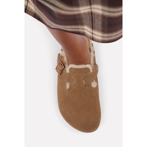 Birkenstock чехли сабо дамски от велур Boston Shearling Suede Leather