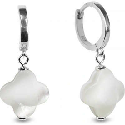 Spark stříbrné kruhy bílé Creoles Clover KCRCLOV1MPW Mother of Pearl