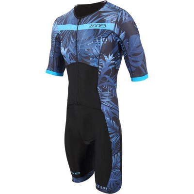 Zone3 ACTIVATE+ TROPICAL PALM krátký rukáv FULL ZIP TRISUIT Navy/Blue pánský