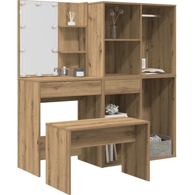 vidaXL Комплект тоалетка с LED Artisan Oak Engineered Wood (3329182)