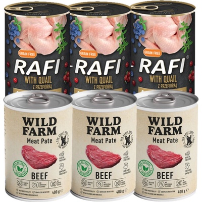 Dolina Noteci Rafi s křepelkou 3 x 400 g a Wild Farm Pate Beef 3 x 400 g
