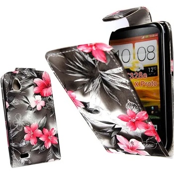 Image 1 of HTC Desire X Pink Flower Flip Калъф + Протектор