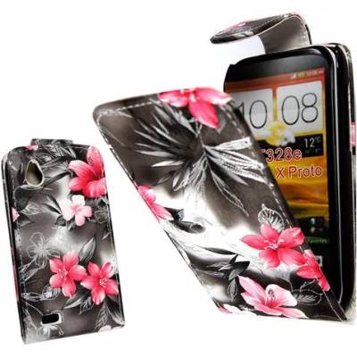 HTC Desire X Pink Flower Flip Калъф + Протектор