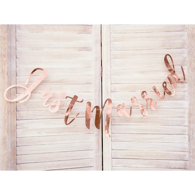 PartyDeco Знаме Just Married - Розово злато