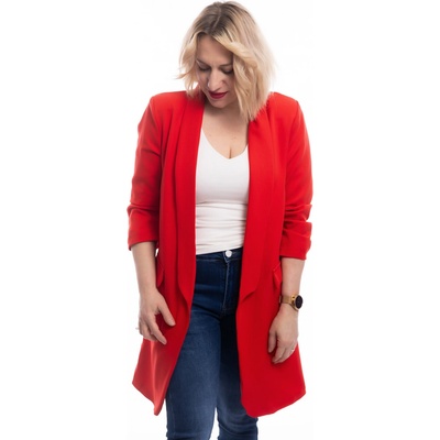 Italy fashion dámské dlouhé sako SCARLET Červená – Zboží Dáma