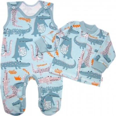 Baby Nellys 2-dielna sada bavlnené dupačky s košieľkou Krokodýl Eda mint