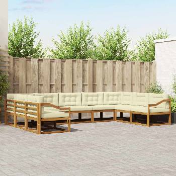 vidaXL Комплект дивани за открито 9 pcs Натурален и Крема (3368183)