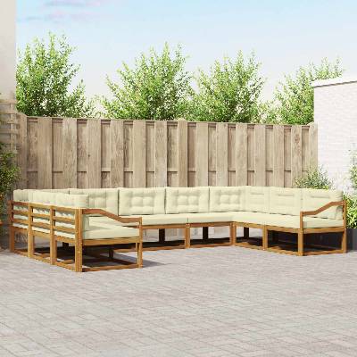 vidaXL Комплект дивани за открито 9 pcs Натурален и Крема (3368183)