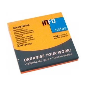 Info Самозалепващи листчета Info, 80л. , размер 75x75mm, оранжеви (OK823)