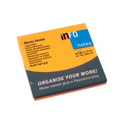 Info Самозалепващи листчета Info, 80л. , размер 75x75mm, оранжеви (OK823)