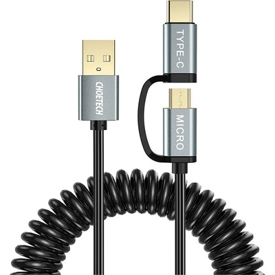 Choetech Кабел 2в1 Choetech, USB към USB-C / Micro USB, 1.2m, черен (XAC-0012-101BK)