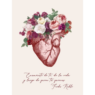 Plagát, Obraz - Anatomical Floral Heart - Frida quote, 30 × 40 cm