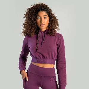 GymBeam STRIX Дамски къс суичър Essential Plum XS