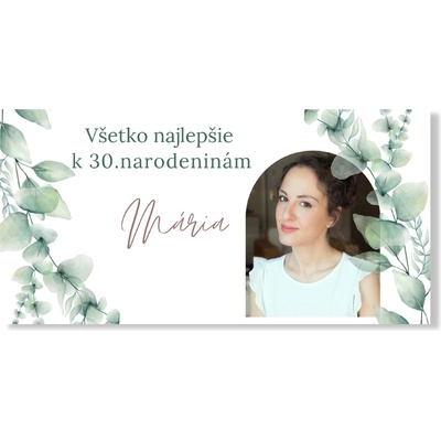 Personal Narodeninový banner s fotkou - Elegant Eukalyptus Rozmer banner: 130 x 65 cm
