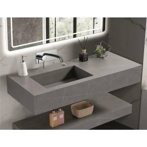 Inter Ceramic Мивка за баня PIETRA 12049/120G LEFT БЕЗ ОТВОР, стенен монтаж, кварц, сив мат, 120x50x18см (12049/120G LEFT БЕЗ ОТВОР)
