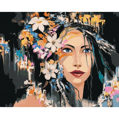 Zuty Malování Podle Čísel Černovlasá Žena S Květinami 80 x 100 cm Plátno Rám