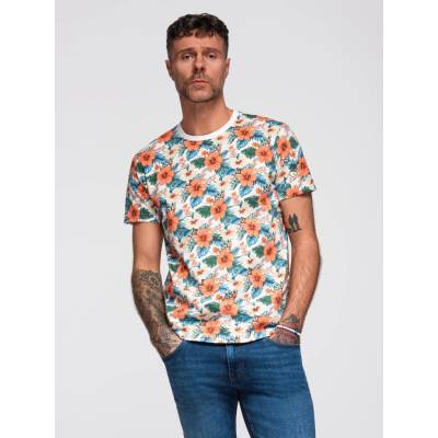 Ombre cotton t-shirt with floral full print pattern white