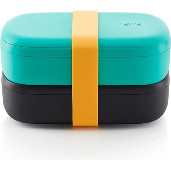 Lékué Кутия за обяд TO GO 2 x 500 мл, двойна, тюркоазена/черна, Lékué (LKE0301030Z07M017)