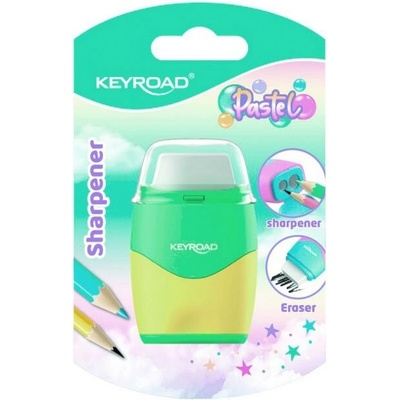 Strúhadlo KEYROAD Pastel color collection! plastové s dvomi otvormi a gumou, blister, mix farieb