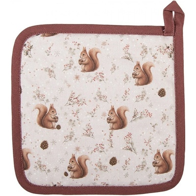 Clayre & Eef Béžová bavlněná chňapka podložka s veverkami Tiny Squirrel 20 x 20 cm
