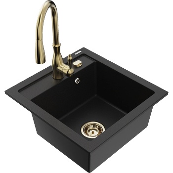 Mexen Vito гранитна кухненска мивка с 1 отделение и кухненски смесител Savita, черен - 6503-77-672601-50 (6503-77-672601-50)