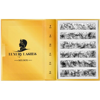 Luxury Lashes 5D M/L Riasy Premium sypané v hotovom vejáriku 1 000 ks Zakrivenie umelých rias: M, Dĺžka umelých rias: Mix dĺžok 7-12 mm, Hrúbka rias: 007