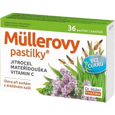 Dr. Müller Müllerovy pastilky s jitrocelem mateřídouškou bez cukru 36 pastilek