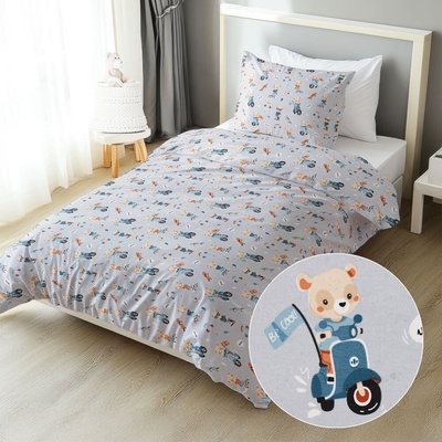 Biante bavlna obliečky Sandra SA-599 Medvedíky na motorkách a skateboardoch na svetlo sivomodrom 140x220 70x90