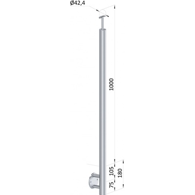 Nerezový sloup, boční kotvení, bez výplne, vrch pevný (ø 42.4x2mm), broušená nerez K320 /AISI316