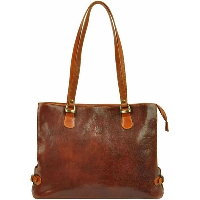 Dámska kožená taška Florence 14 in Brown Camel Shopperbag Natural Leather