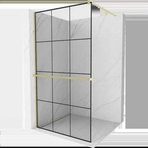 Mexen Kioto+ душ стена с рафт Walk-in 110 x 200 см, черна решетка, злато изчеткано - 800-110-121-55-77 (800-110-121-55-77)