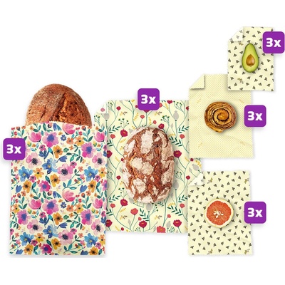 BajaBee Rodinný balíček 3x Voskové vrecko XL + 3x obrúsky Multipack XL M M S 35x45cm 40x48cm 23x31cm 23x31cm 17x23cm