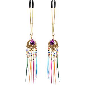 Rimba Bondage Play Nipple Clamps with Feathers Multicolor