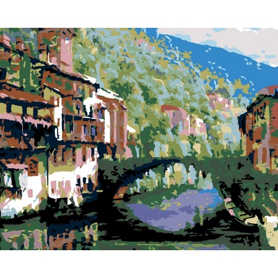 ZUTY Malování podle čísel ŘEKA MEZI DOMY A OBROSTLÝ MŮSTEK 40 x 50 cm