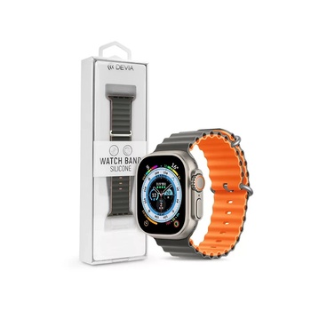 DEVIA Apple Watch силиконова спортна каишка - Deluxe Series Sport6 Silicone Two-tone Watch Band - 42/44/45/49 mm - сив/оранжев (ST381669) (ST381669) (ST381669)