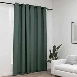 Pure Line Home Завеса с ленена текстура в цвят зелен с метални халки, 290 x 245 см