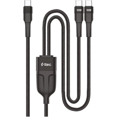 Ttec Кабел ttec - AlumiCable Duo, 100W, USB-C/USB-C, черен (8694470827322)