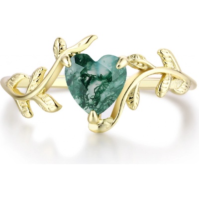 OLIVIE Stříbrný prsten MECHOVÝ ACHÁT GOLD 8391