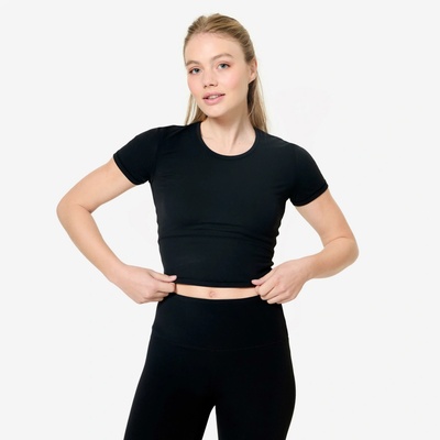 DOMYOS Dámske tričko Breathe na jogu a pilates čierne