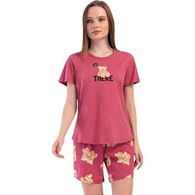 Дамска лятна пижама с къс ръкав в бордо