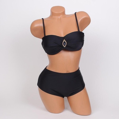 Дамски бански от две части в черно с бижу