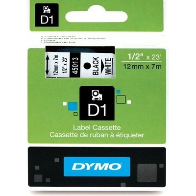 Páska Dymo D1 12mm x 5,5m černý tisk/bílý podklad, permanentní, S0718060, 16959