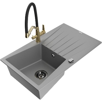 Mexen Cesar гранитна мивка с 1 камера с отцедник и кухненски смесител Duo, сив - 6514-71-671701-57-B (6514-71-671701-57-B)