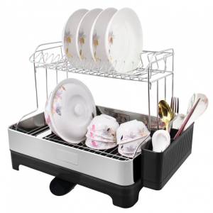 HausRoland Сушилник за съдове HausRoland HR305-1, 53х34.5х38.5 см, 2 нива, Хром/черен (HR305-1)