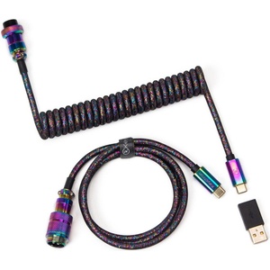 Keychron Кабел за клавиатура Keychron Colorful Premium Coiled Angled, USB-C - USB-C, Rainbow Plated Black (KEYCHRON-ACC-Cab-7) - cybertrade
