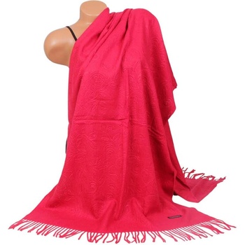 Малиново червен кашмирен шал с рози