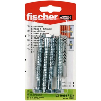 Fischer УНИВЕРСАЛЕН ДЮБЕЛ С БОЛТ Ф10Х60ММ 4 БРОЯ fischer ux r s k (4006209908808)