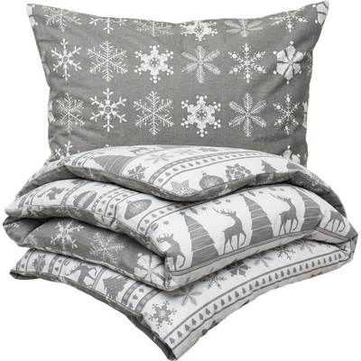 4Home Vianočné flanel obliečky Christmas Time sivá 140x220 70x90